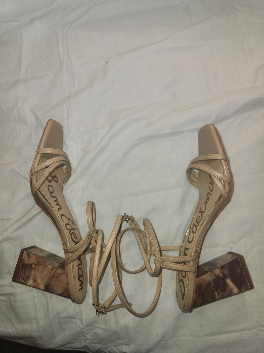 Strappy Ankle-Tie Block Heel Sandal in Nude - Picture 7 of 10